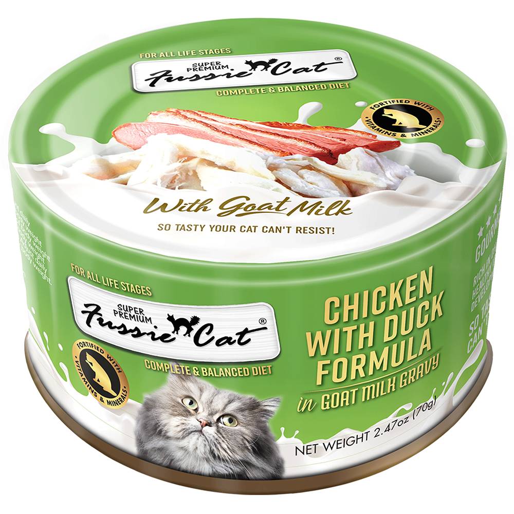 Fussie Cat Duck Goat Premium Canned Cat Food 2.8oz case